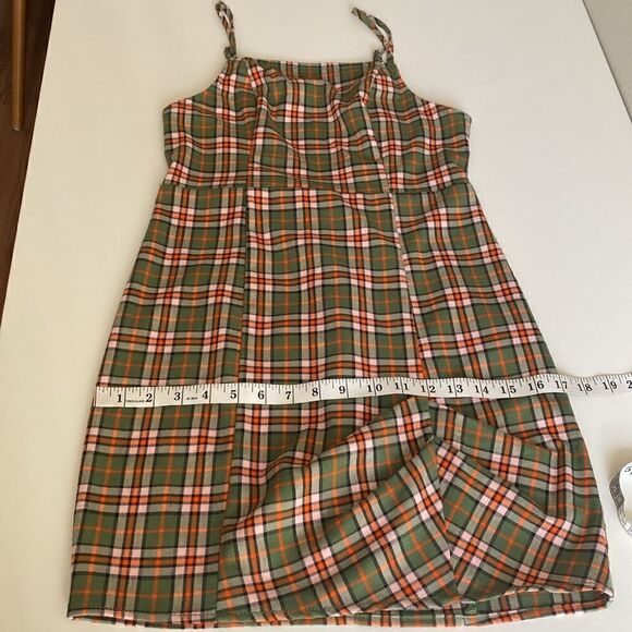 Urban Outfitters Green & Orange Monica Plaid Square Neck Mini Dress Size Small - Picture 11 of 12